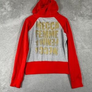 Y2K Vintage Mecca Femme Hoodie Womens XL Rhinestone Grunge 2000s Skater Red Gray